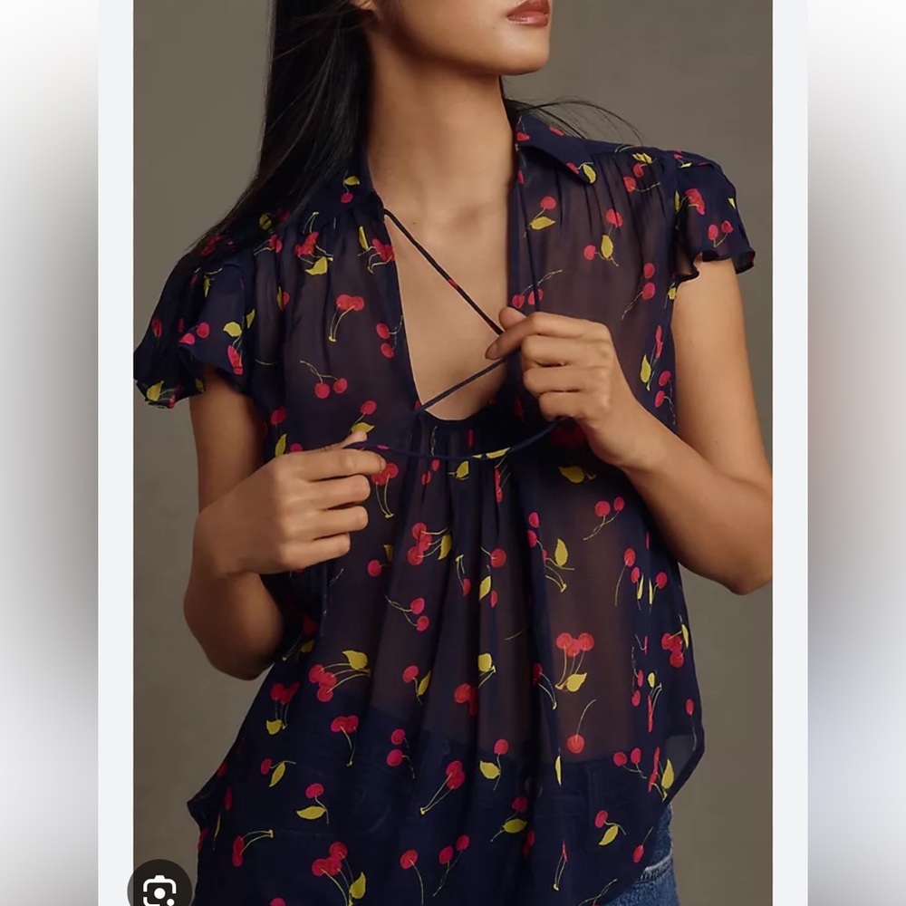 Maeve by Anthropologie Cherry U-‎ Neck Popover Blouse